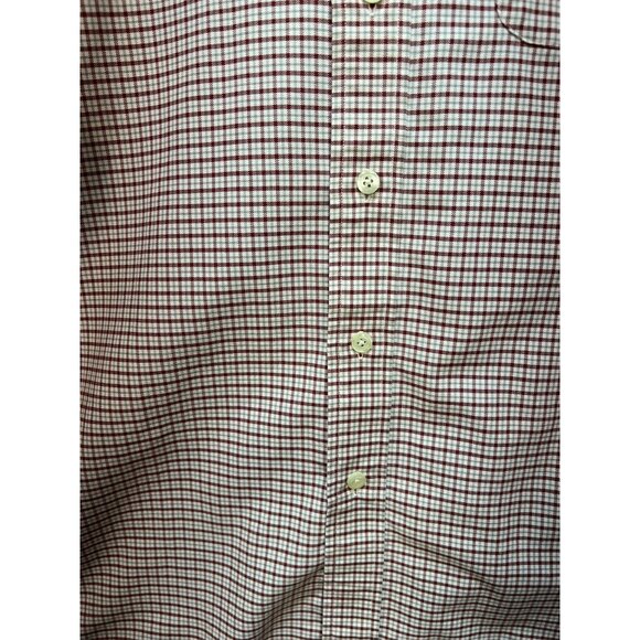 LL Bean Mens Button Down Shirt Long Sleeve Stretch Sz 17-33 Burgundy White Plaid - Picture 8 of 13